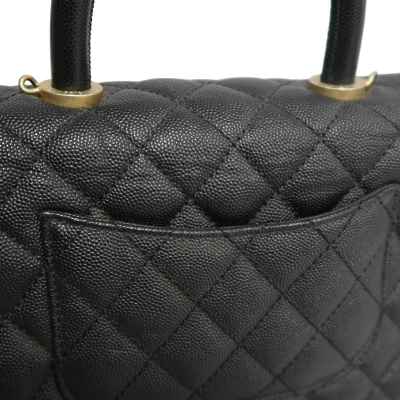 CHANEL Matelasse Coco Handle Caviar Leather Top Handle Bag Black Gold Hardware With shoulder straps