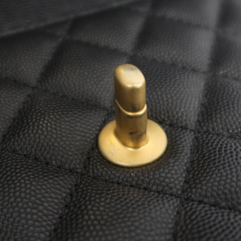 CHANEL Matelasse Coco Handle Caviar Leather Top Handle Bag Black Gold Hardware With shoulder straps