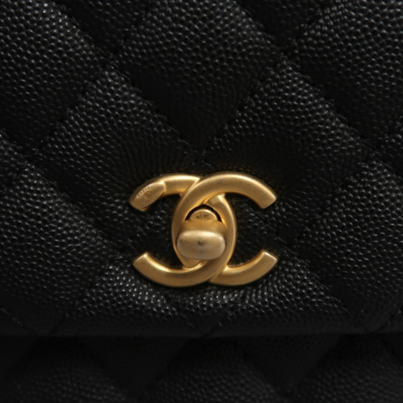 CHANEL Matelasse Coco Handle Caviar Leather Top Handle Bag Black Gold Hardware With shoulder straps