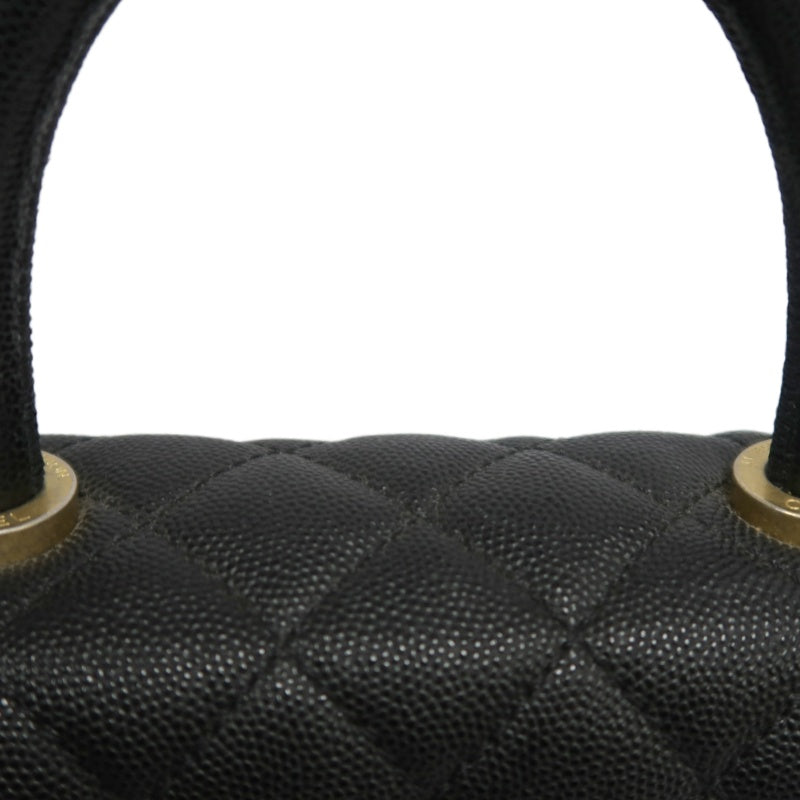 CHANEL Matelasse Coco Handle Caviar Leather Top Handle Bag Black Gold Hardware With shoulder straps