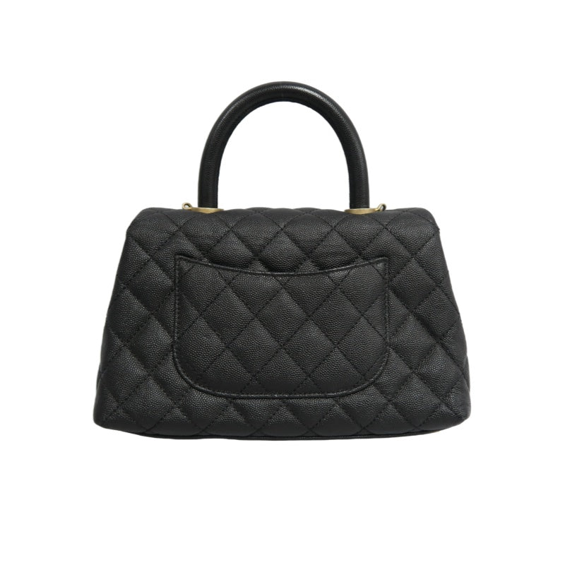 CHANEL Matelasse Coco Handle Caviar Leather Top Handle Bag Black Gold Hardware With shoulder straps