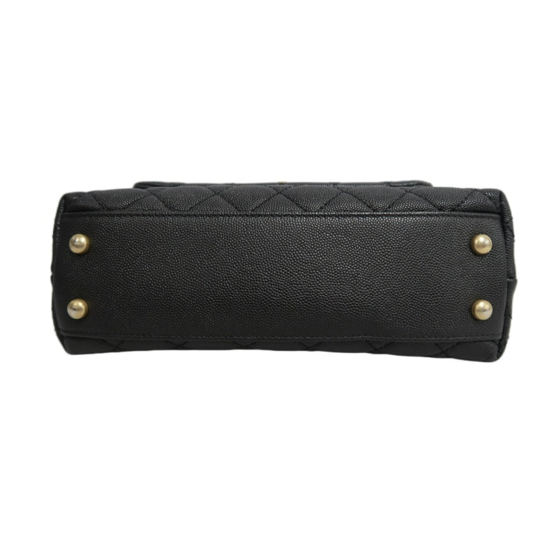 CHANEL Matelasse Coco Handle Caviar Leather Top Handle Bag Black Gold Hardware With shoulder straps