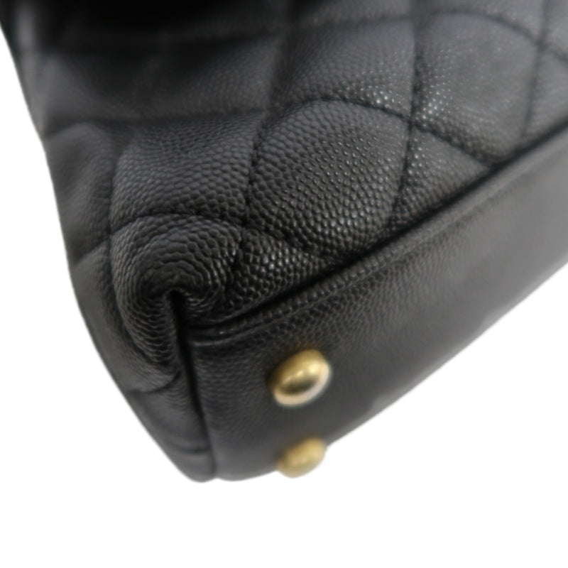 CHANEL Matelasse Coco Handle Caviar Leather Top Handle Bag Black Gold Hardware With shoulder straps