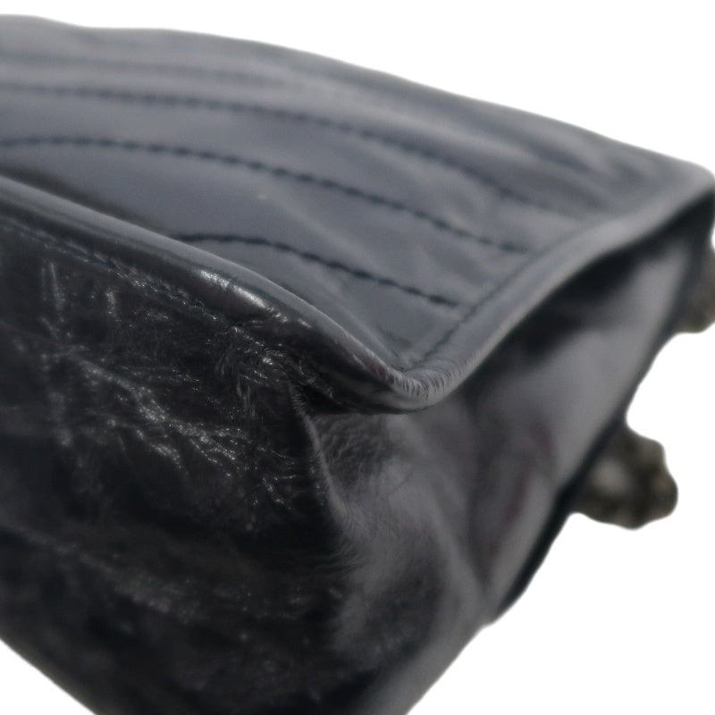 YVES SAINT LAURENT YSL NIKI Crinkled Waxed Leather Shoulder Bag Black