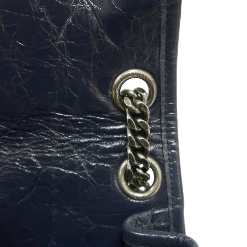 YVES SAINT LAURENT YSL NIKI Crinkled Waxed Leather Shoulder Bag Black