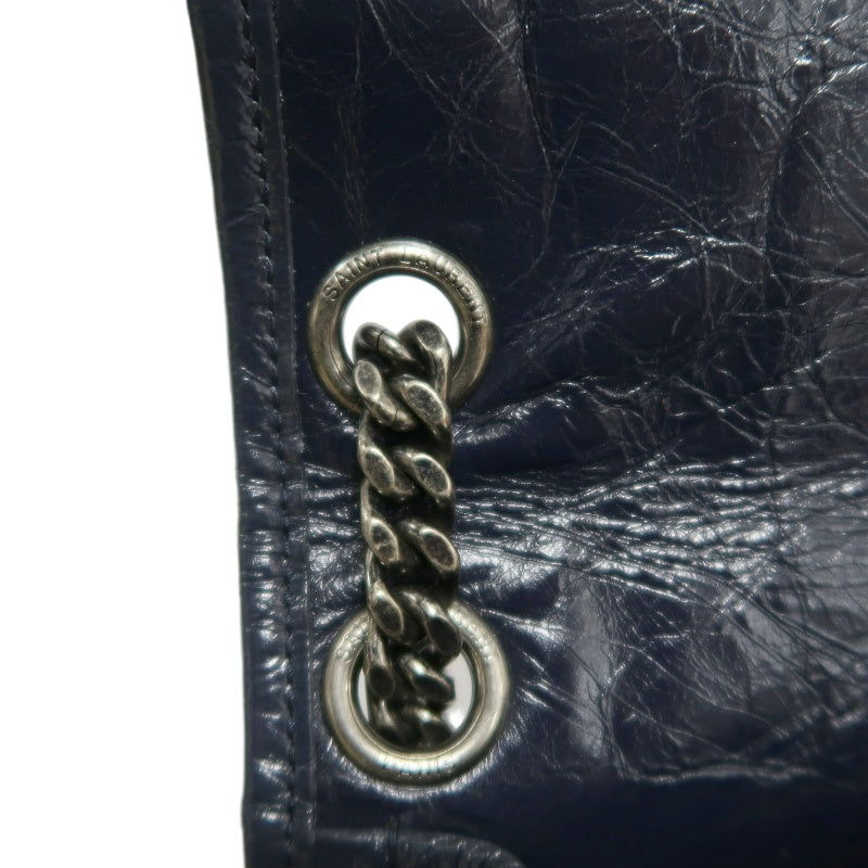 YVES SAINT LAURENT YSL NIKI Crinkled Waxed Leather Shoulder Bag Black
