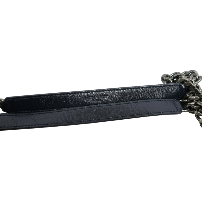 YVES SAINT LAURENT YSL NIKI Crinkled Waxed Leather Shoulder Bag Black
