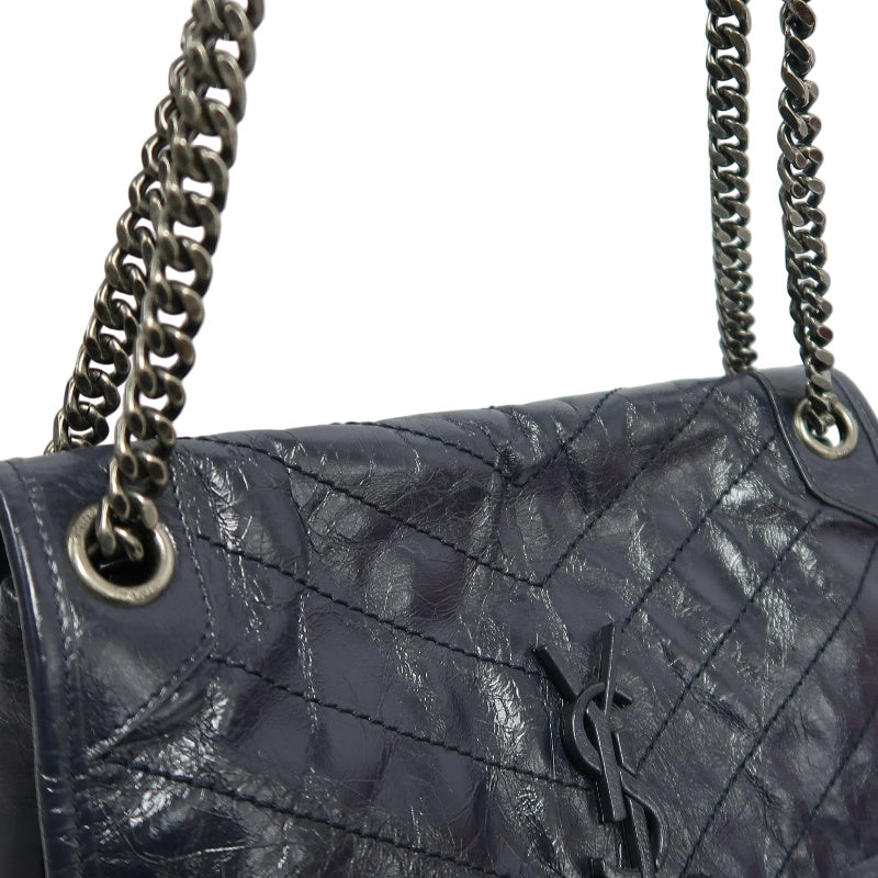 YVES SAINT LAURENT YSL NIKI Crinkled Waxed Leather Shoulder Bag Black