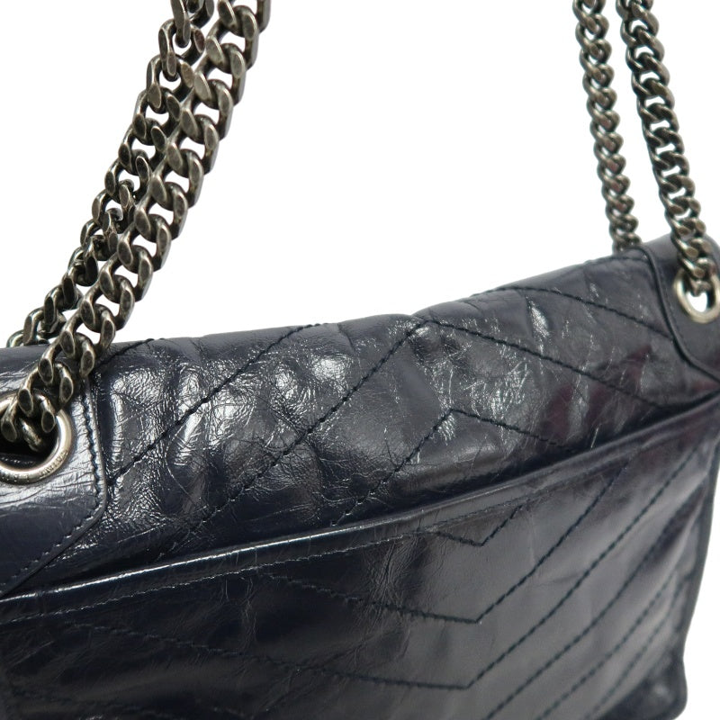 YVES SAINT LAURENT YSL NIKI Crinkled Waxed Leather Shoulder Bag Black