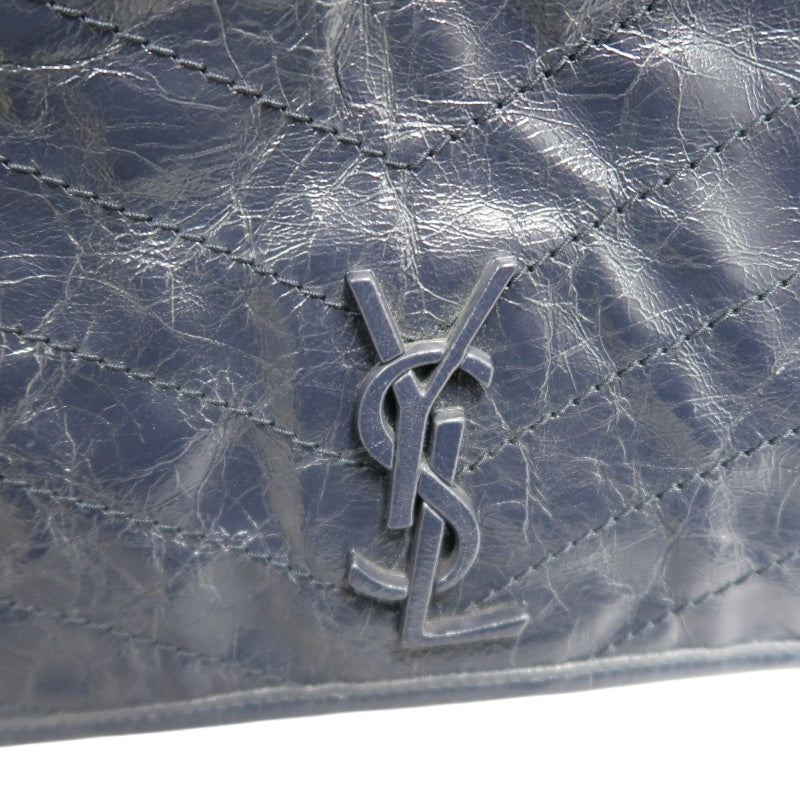 YVES SAINT LAURENT YSL NIKI Crinkled Waxed Leather Shoulder Bag Black