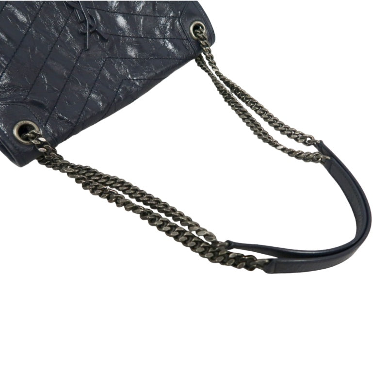 YVES SAINT LAURENT YSL NIKI Crinkled Waxed Leather Shoulder Bag Black
