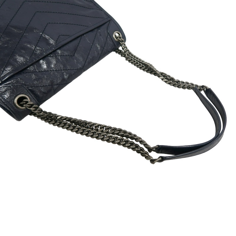 YVES SAINT LAURENT YSL NIKI Crinkled Waxed Leather Shoulder Bag Black