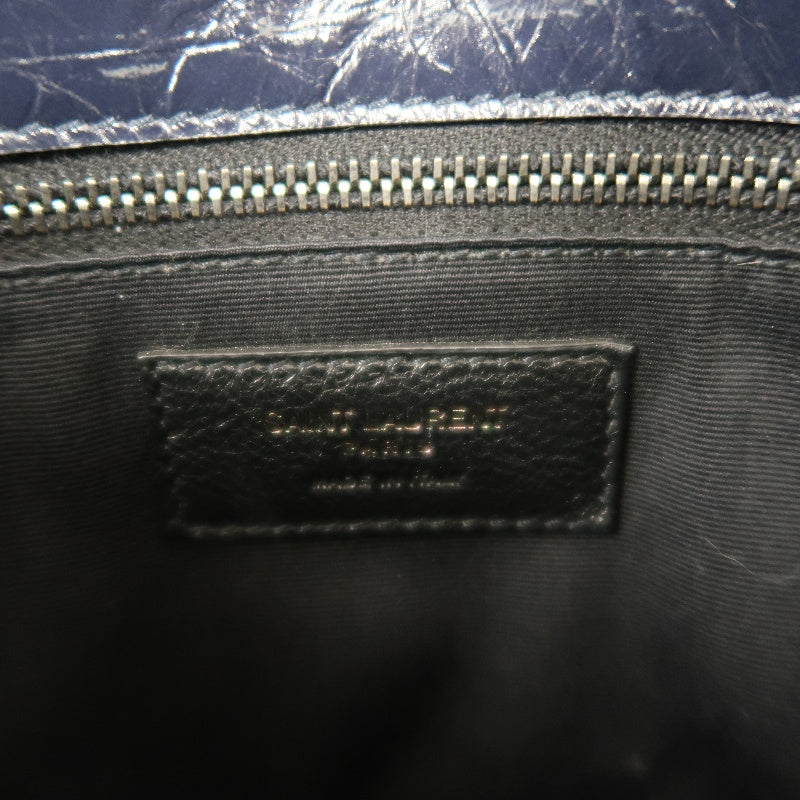YVES SAINT LAURENT YSL NIKI Crinkled Waxed Leather Shoulder Bag Black