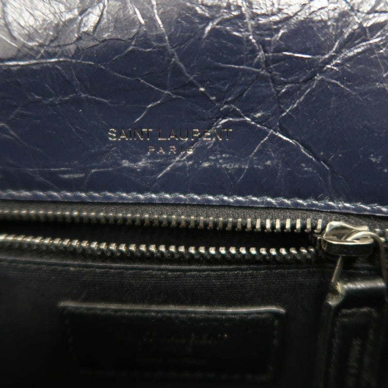 YVES SAINT LAURENT YSL NIKI Crinkled Waxed Leather Shoulder Bag Black