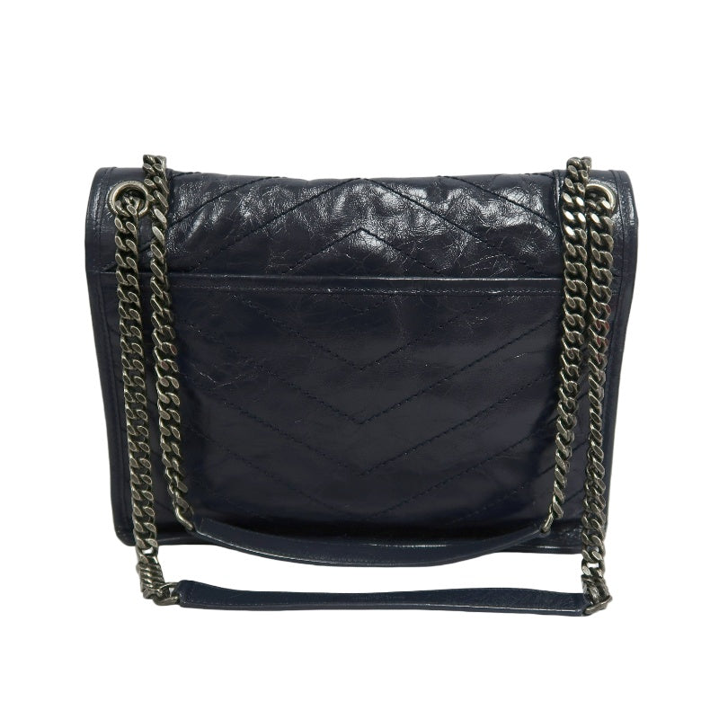 YVES SAINT LAURENT YSL NIKI Crinkled Waxed Leather Shoulder Bag Black