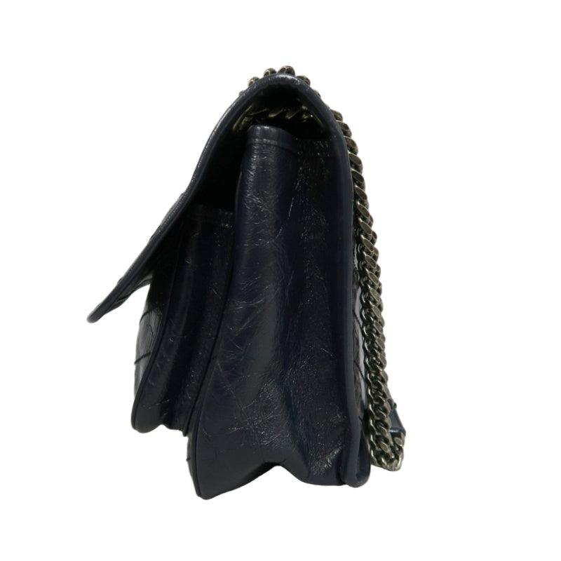 YVES SAINT LAURENT YSL NIKI Crinkled Waxed Leather Shoulder Bag Black