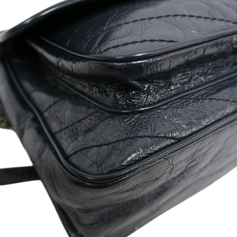 YVES SAINT LAURENT YSL NIKI Crinkled Waxed Leather Shoulder Bag Black
