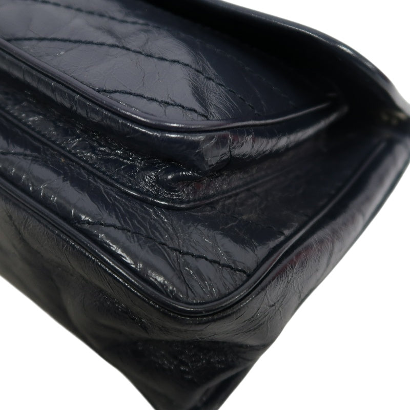 YVES SAINT LAURENT YSL NIKI Crinkled Waxed Leather Shoulder Bag Black