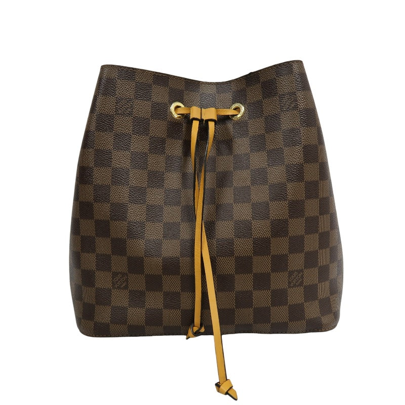 LOUIS VUITTON LV NeoNoe Damier Ebene Canvas Bucket Shoulder Bag Brown Yellow PVC