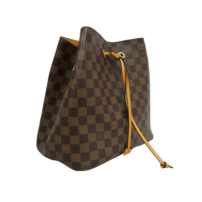 LOUIS VUITTON LV NeoNoe Damier Ebene Canvas Bucket Shoulder Bag Brown Yellow PVC