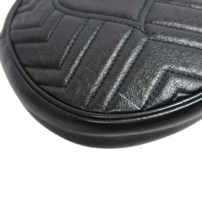 GUCCI GG Marmont Matelasse Lambskin Round Crossbody Bag Black Gold Hardware