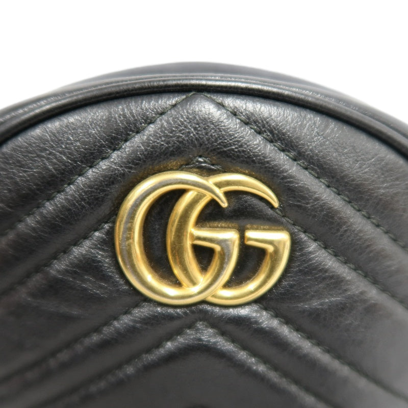 GUCCI GG Marmont Matelasse Lambskin Round Crossbody Bag Black Gold Hardware