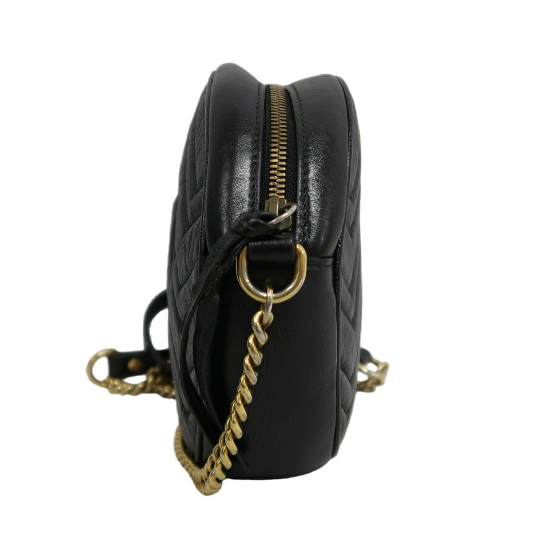 GUCCI GG Marmont Matelasse Lambskin Round Crossbody Bag Black Gold Hardware