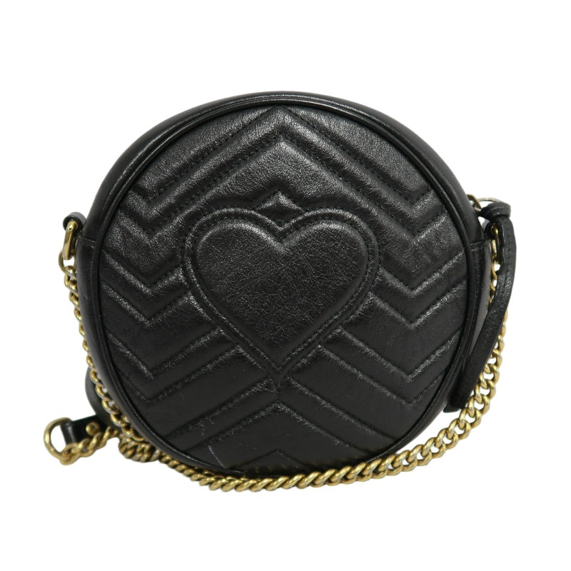 GUCCI GG Marmont Matelasse Lambskin Round Crossbody Bag Black Gold Hardware