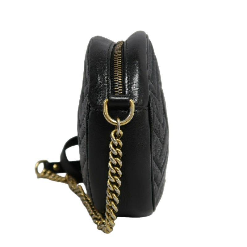 GUCCI GG Marmont Matelasse Lambskin Round Crossbody Bag Black Gold Hardware