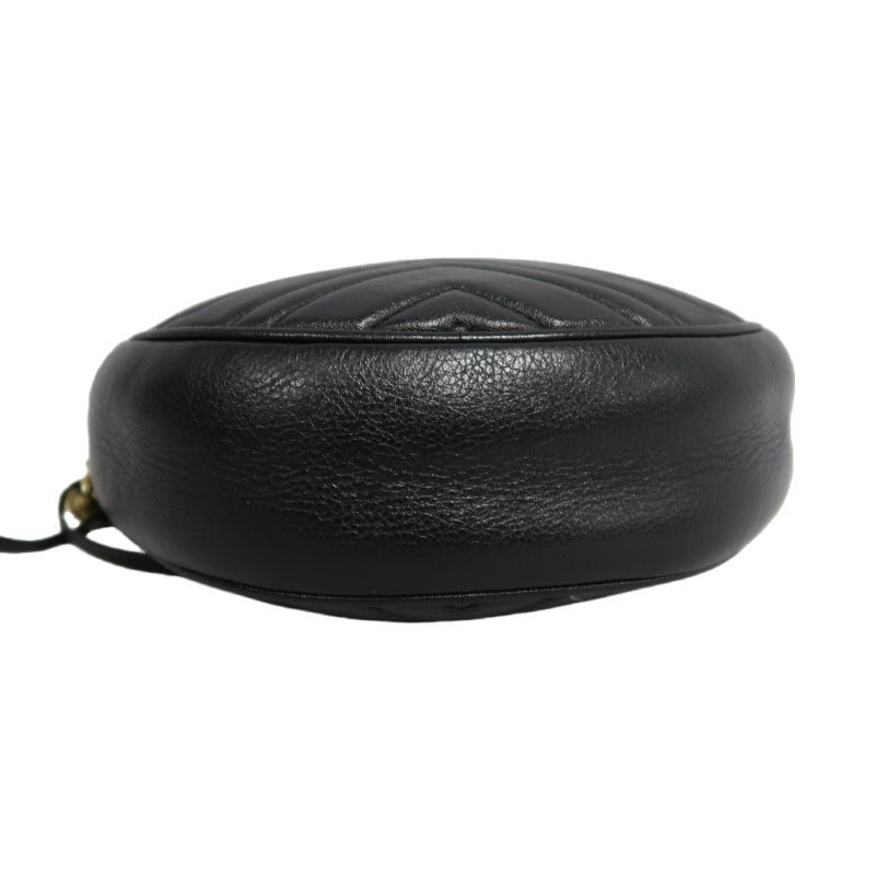 GUCCI GG Marmont Matelasse Lambskin Round Crossbody Bag Black Gold Hardware