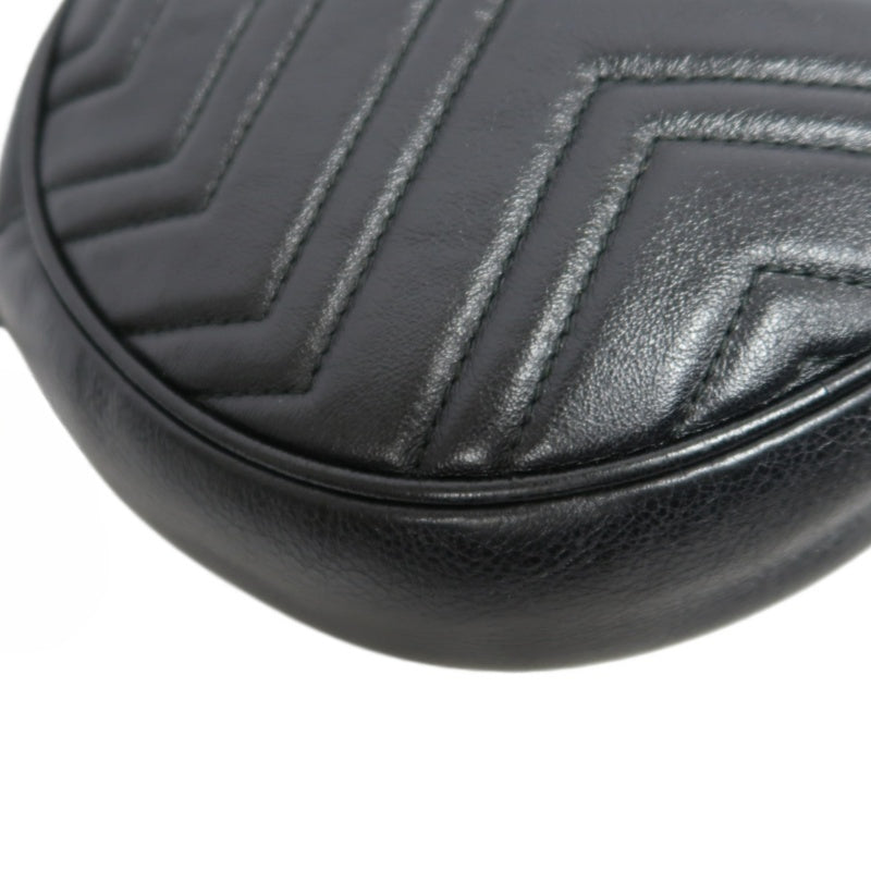 GUCCI GG Marmont Matelasse Lambskin Round Crossbody Bag Black Gold Hardware