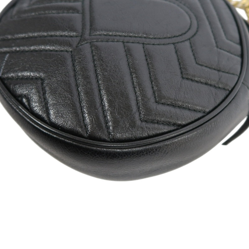 GUCCI GG Marmont Matelasse Lambskin Round Crossbody Bag Black Gold Hardware