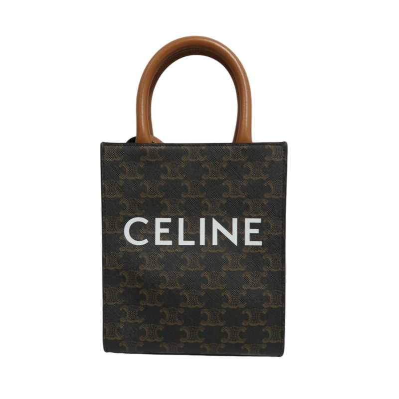 CELINE Mini Vertical Cabas Triomphe Canvas Tote Shoulder Bag Brown PVC