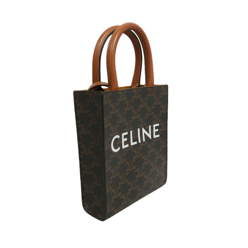 CELINE Mini Vertical Cabas Triomphe Canvas Tote Shoulder Bag Brown PVC