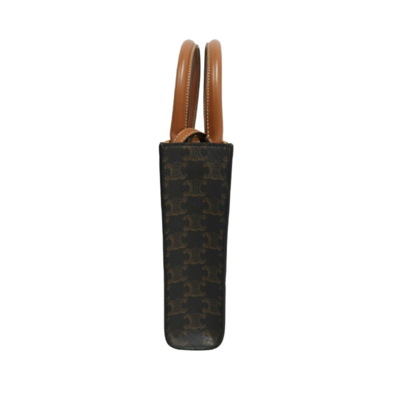 CELINE Mini Vertical Cabas Triomphe Canvas Tote Shoulder Bag Brown PVC