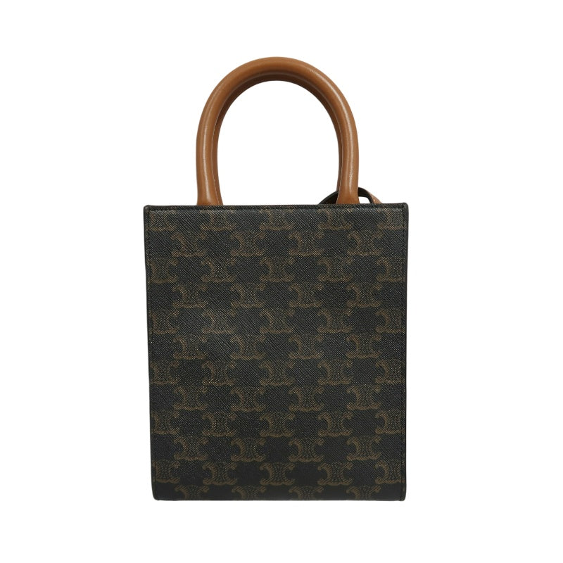 CELINE Mini Vertical Cabas Triomphe Canvas Tote Shoulder Bag Brown PVC