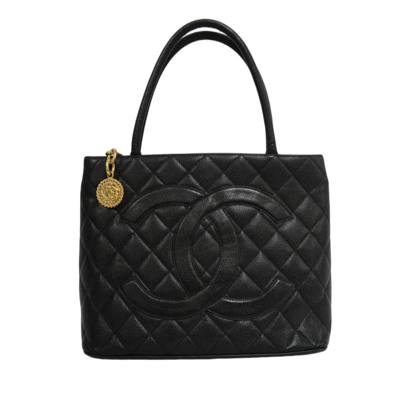 CHANEL Matelasse Vintage Caviar Leather Hilton Tote Shoulder Bag Black Gold Hardware
