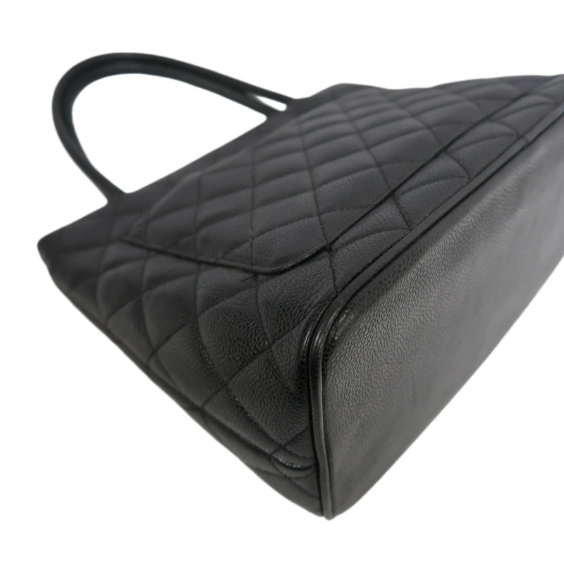 CHANEL Matelasse Vintage Caviar Leather Hilton Tote Shoulder Bag Black Gold Hardware
