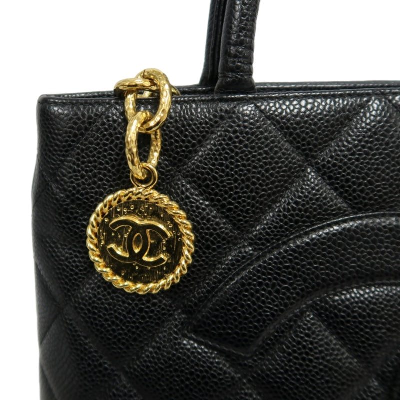 CHANEL Matelasse Vintage Caviar Leather Hilton Tote Shoulder Bag Black Gold Hardware