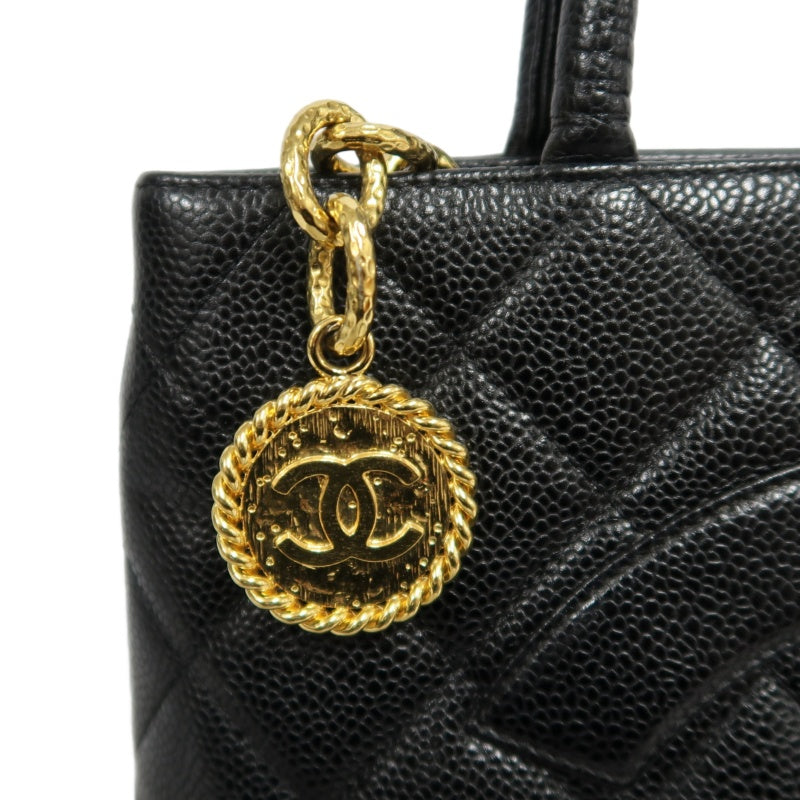 CHANEL Matelasse Vintage Caviar Leather Hilton Tote Shoulder Bag Black Gold Hardware