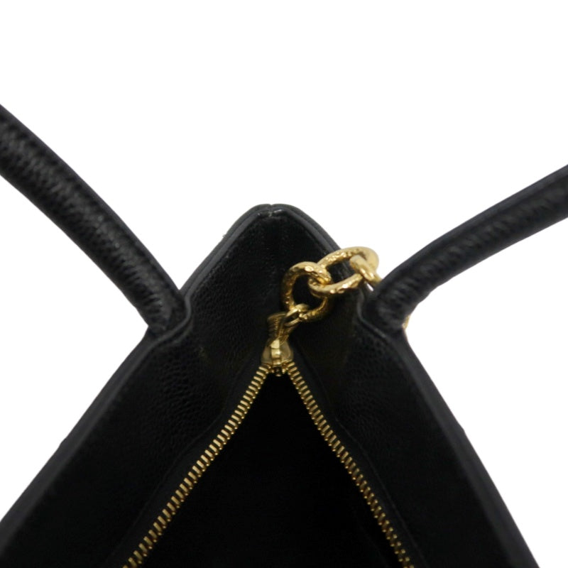CHANEL Matelasse Vintage Caviar Leather Hilton Tote Shoulder Bag Black Gold Hardware