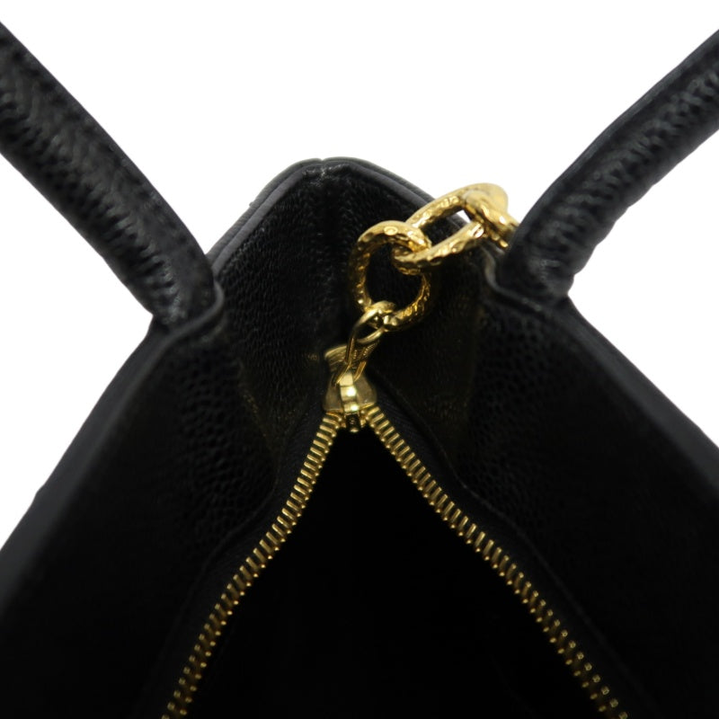 CHANEL Matelasse Vintage Caviar Leather Hilton Tote Shoulder Bag Black Gold Hardware