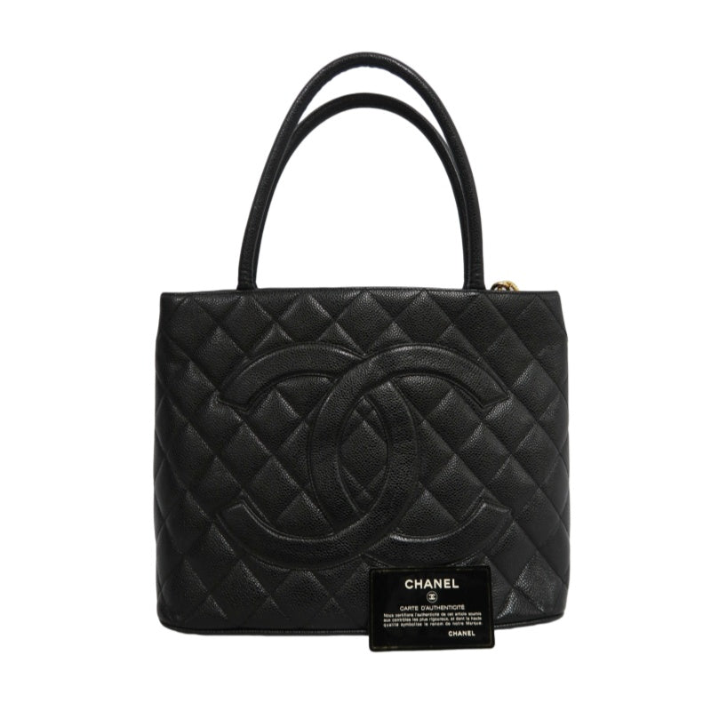 CHANEL Matelasse Vintage Caviar Leather Hilton Tote Shoulder Bag Black Gold Hardware