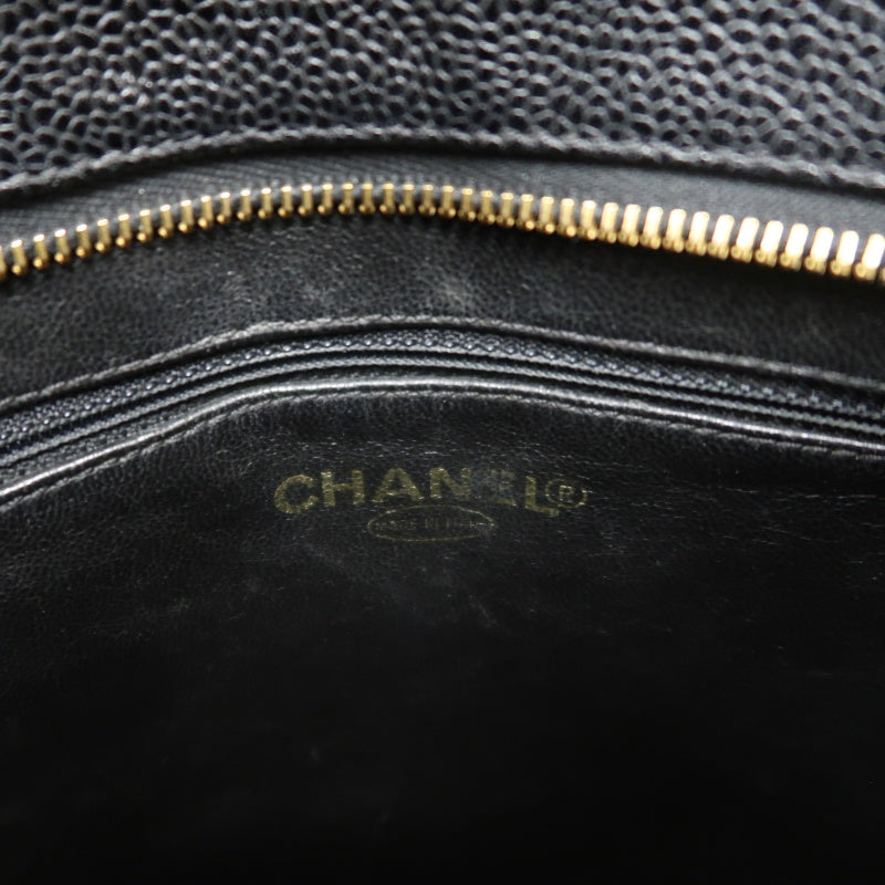 CHANEL Matelasse Vintage Caviar Leather Hilton Tote Shoulder Bag Black Gold Hardware