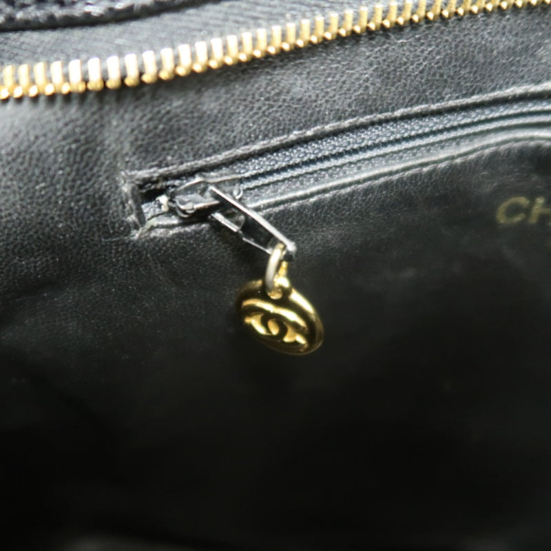 CHANEL Matelasse Vintage Caviar Leather Hilton Tote Shoulder Bag Black Gold Hardware