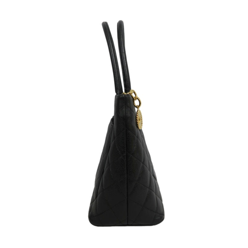 CHANEL Matelasse Vintage Caviar Leather Hilton Tote Shoulder Bag Black Gold Hardware