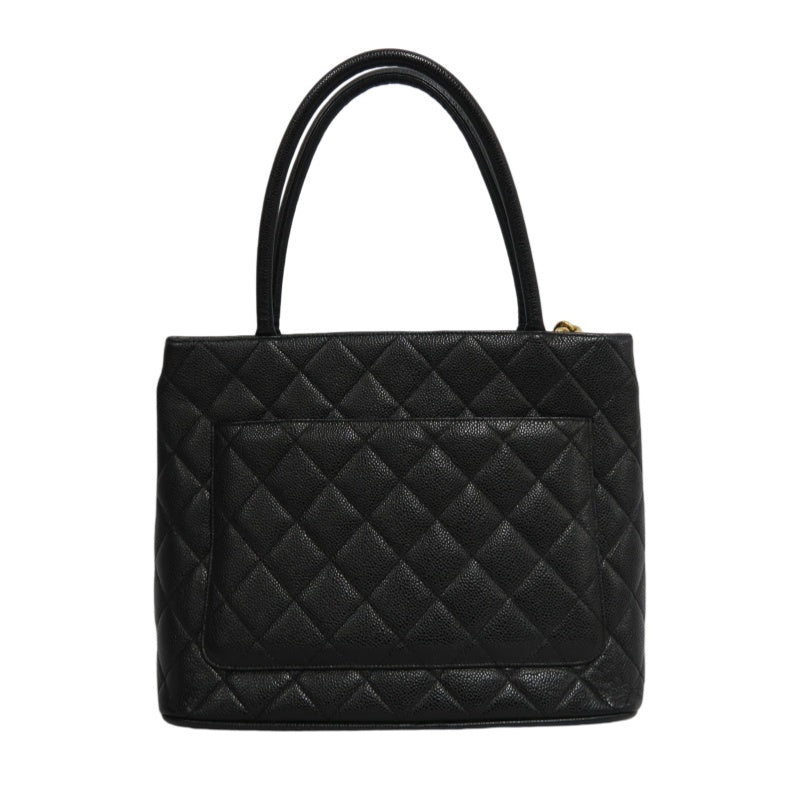 CHANEL Matelasse Vintage Caviar Leather Hilton Tote Shoulder Bag Black Gold Hardware