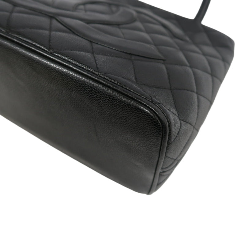 CHANEL Matelasse Vintage Caviar Leather Hilton Tote Shoulder Bag Black Gold Hardware