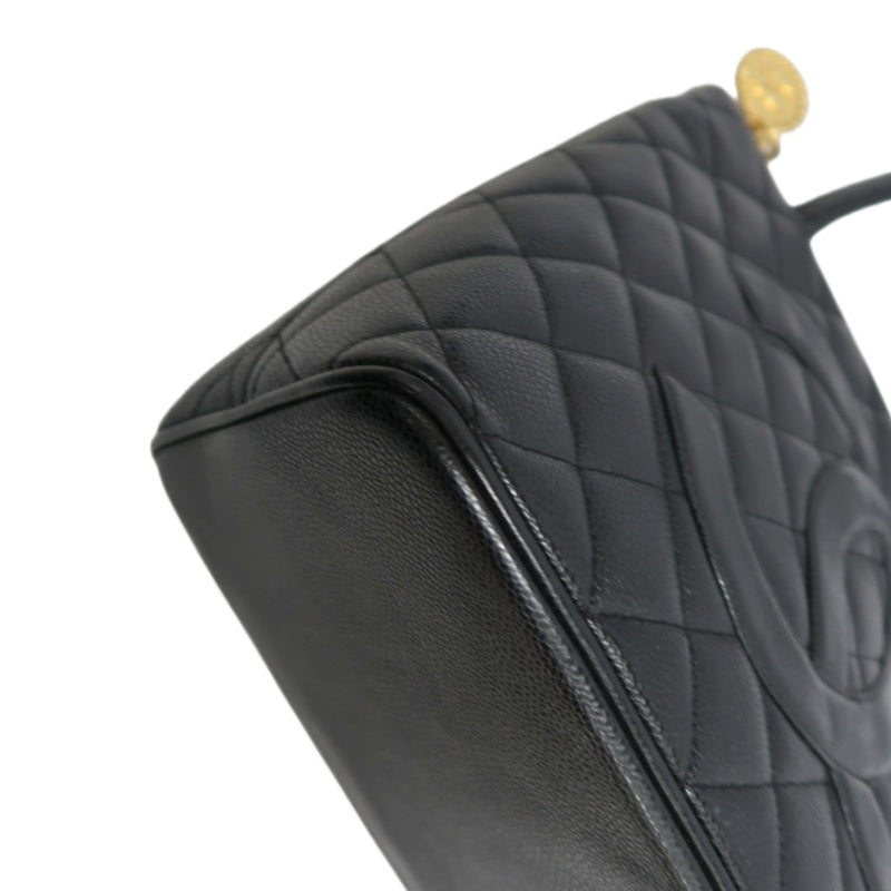CHANEL Matelasse Vintage Caviar Leather Hilton Tote Shoulder Bag Black Gold Hardware