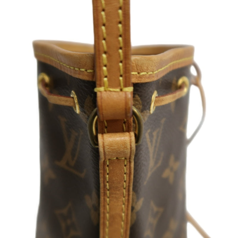 LOUIS VUITTON LV Nano Noe Monogram Canvas Mini Bucket Shoulder Bag Brown PVC
